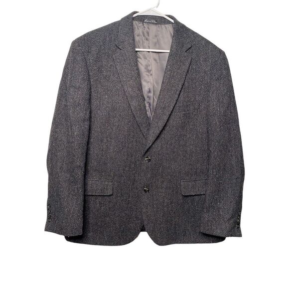 JEAN PAUL GERMAIN Mens Black Gray Wool Tweed Sport Coat Blazer JACKET Size 44 R - Picture 1 of 16
